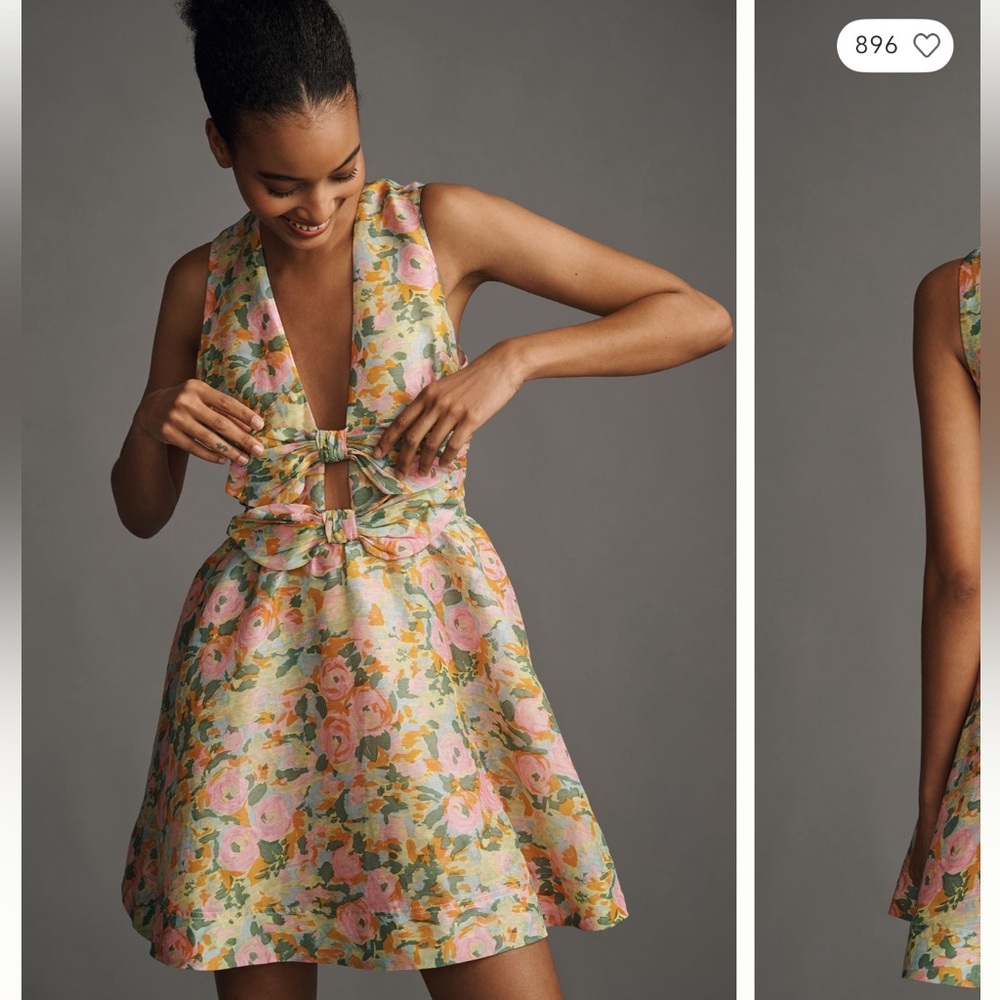 Lovaan Delilah sleeveless bow linen silk mini dress